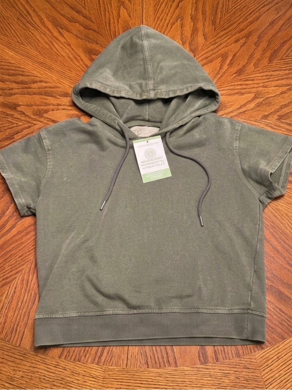 NWT Love Connect Olive Salt Wash Short-Sleeve Green Smart Cotton Hoodie